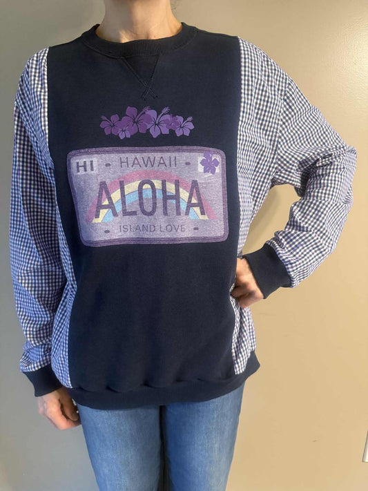 Upcycled Hoodie / Sweatshirt - Aloha (Large)