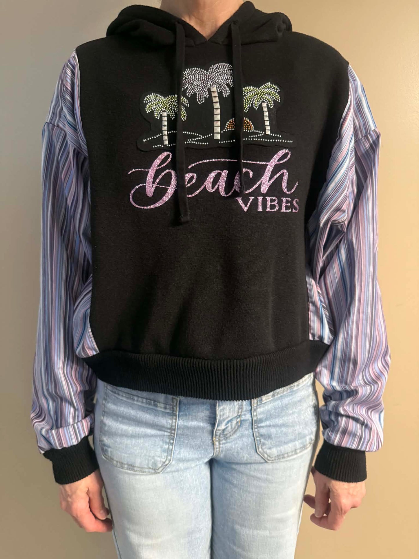 Upcycled Hoodie / Sweatshirt - Beach Vibes (Medium)