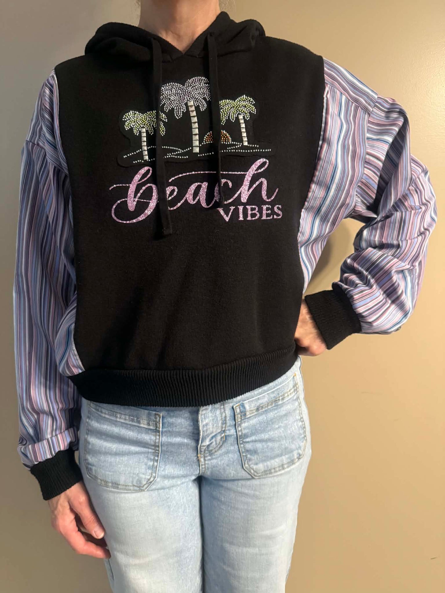 Upcycled Hoodie / Sweatshirt - Beach Vibes (Medium)