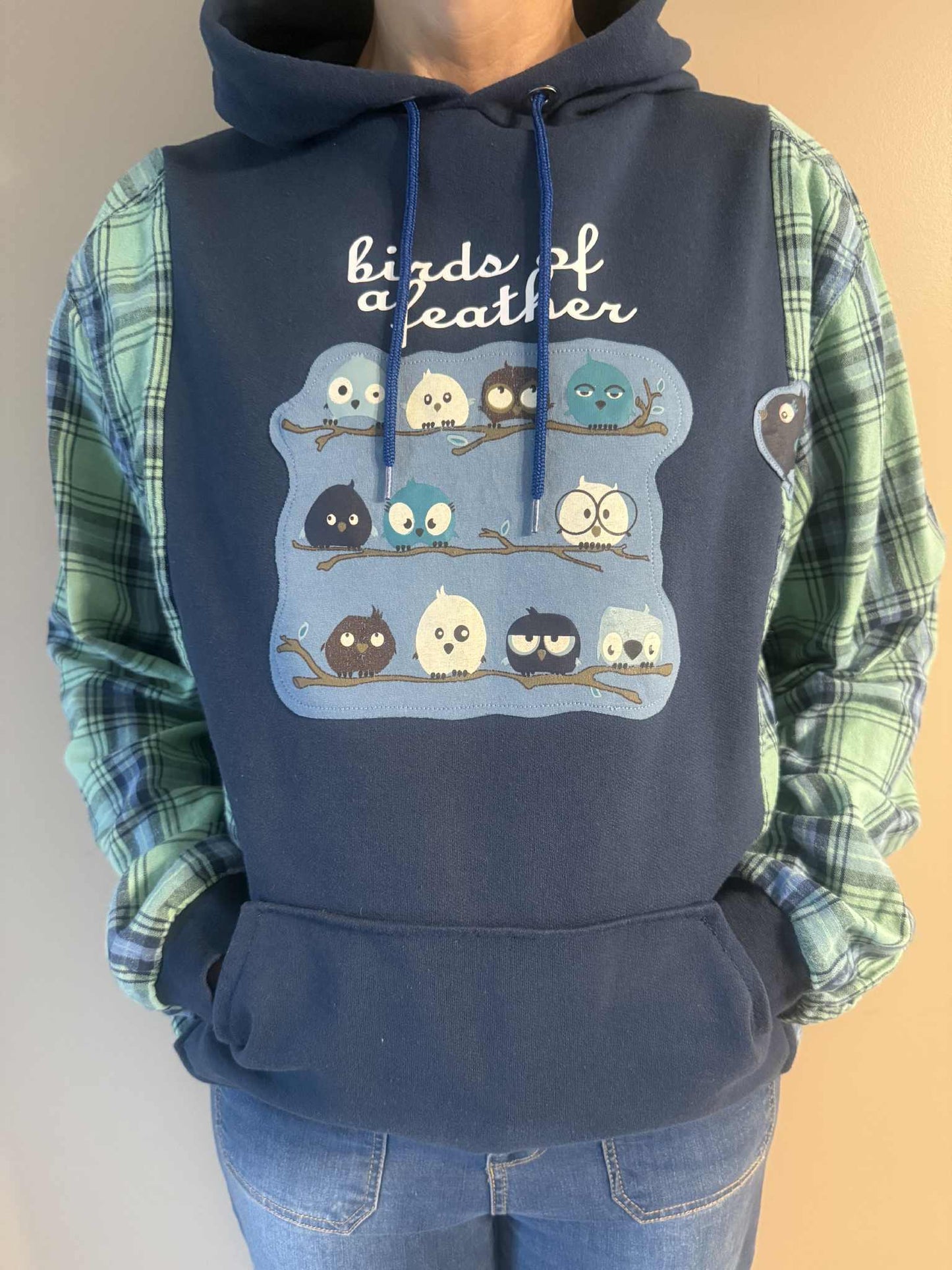 Upcycled Hoodie / Sweatshirt - Blue Birds (Medium)