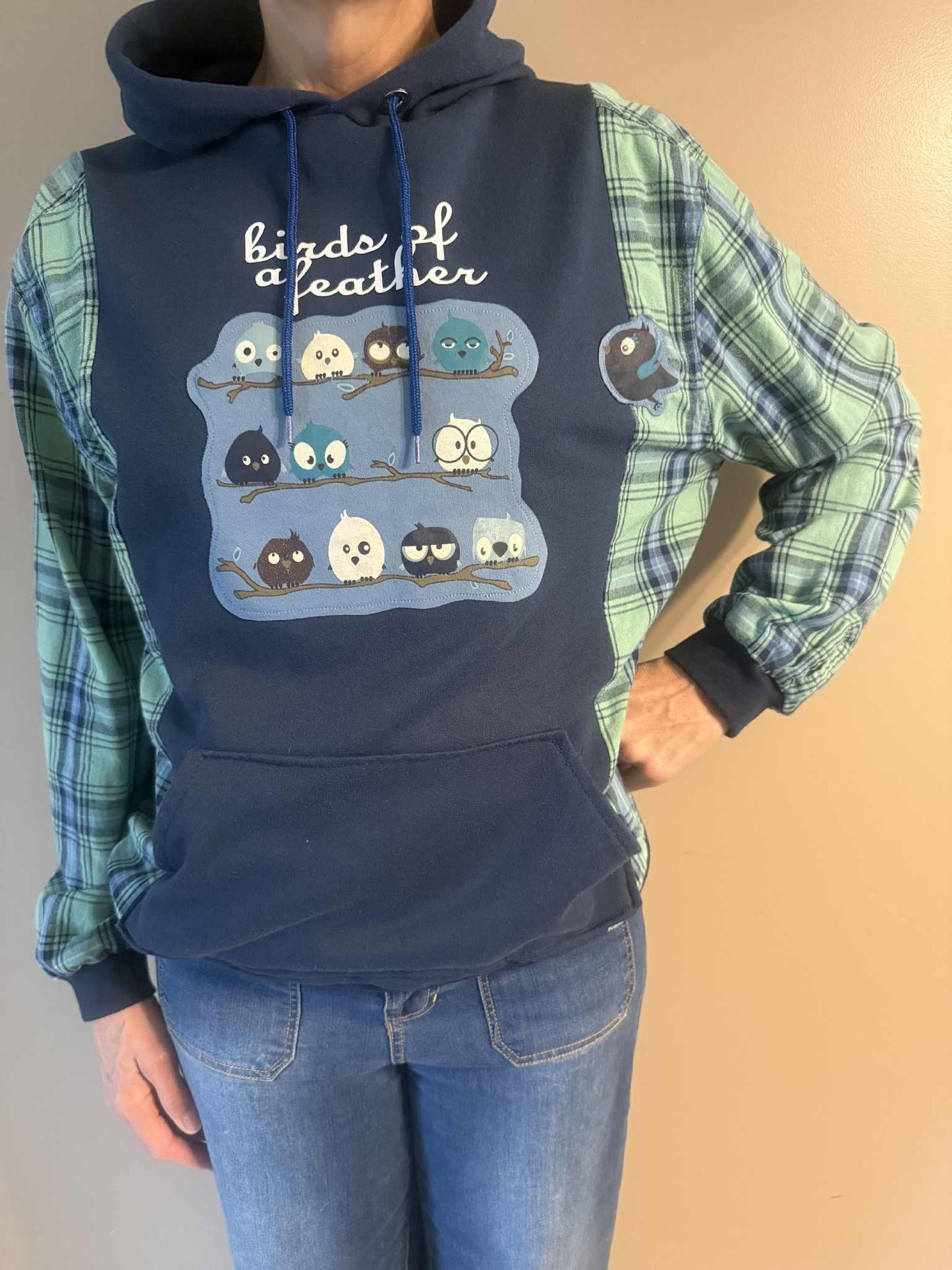 Upcycled Hoodie / Sweatshirt - Blue Birds (Medium)