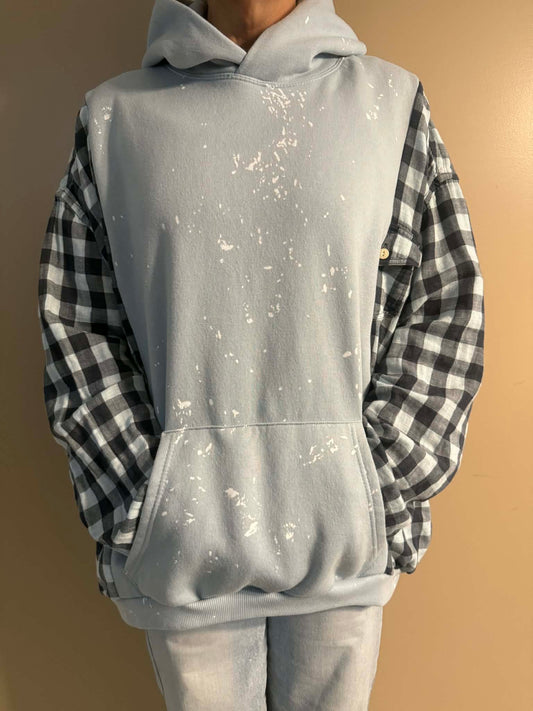 Upcycled Hoodie / Sweatshirt - Blue & White Paint (2XL)