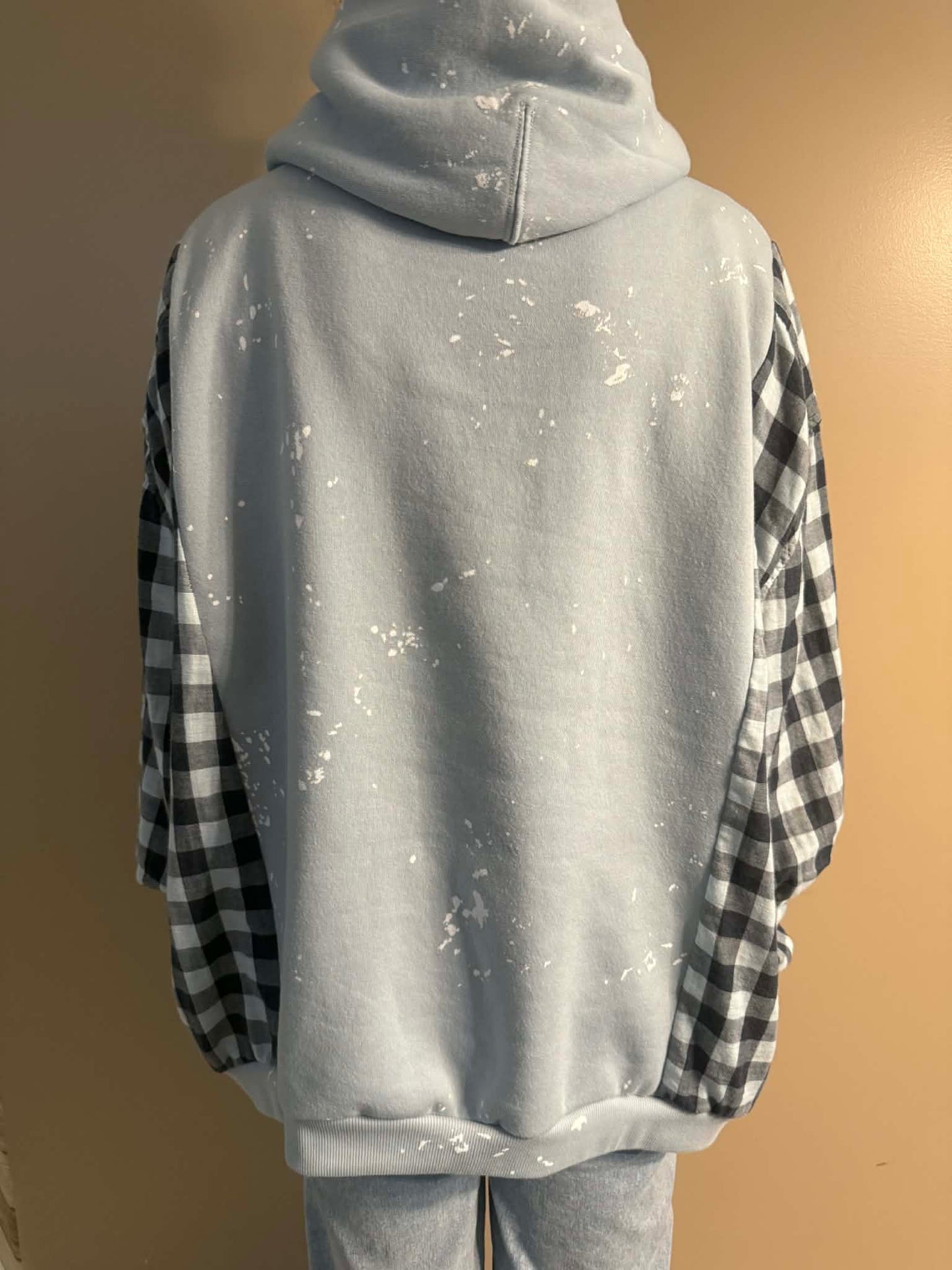 Upcycled Hoodie / Sweatshirt - Blue & White Paint (2XL)