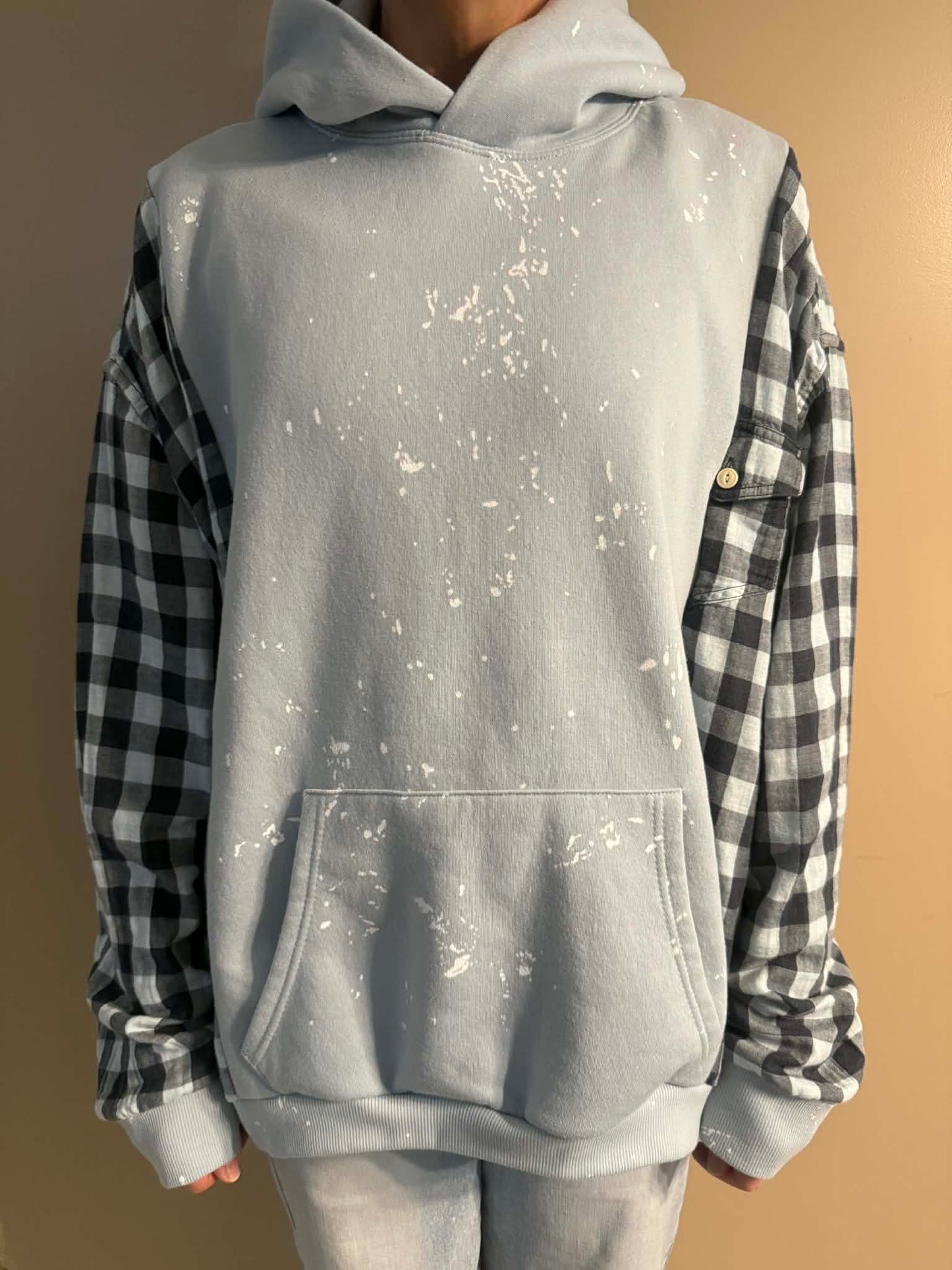 Upcycled Hoodie / Sweatshirt - Blue & White Paint (2XL)