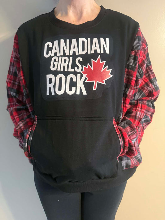 Upcycled Hoodie / Sweatshirt - Canadian Girls Rock (XL)