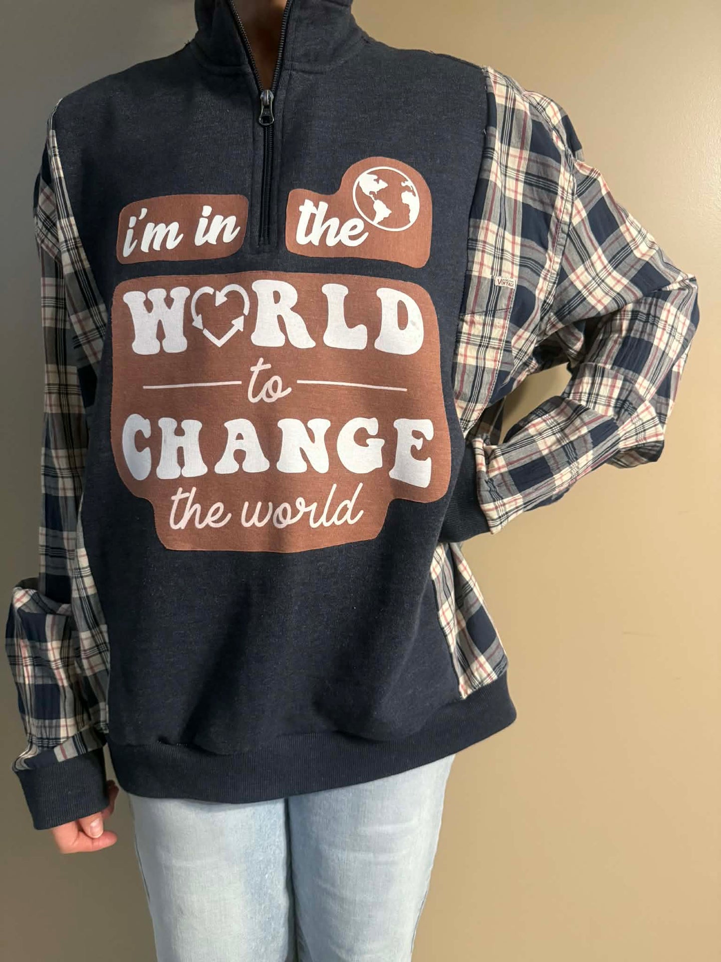 Upcycled Hoodie / Sweatshirt - Change in the World (2XL)