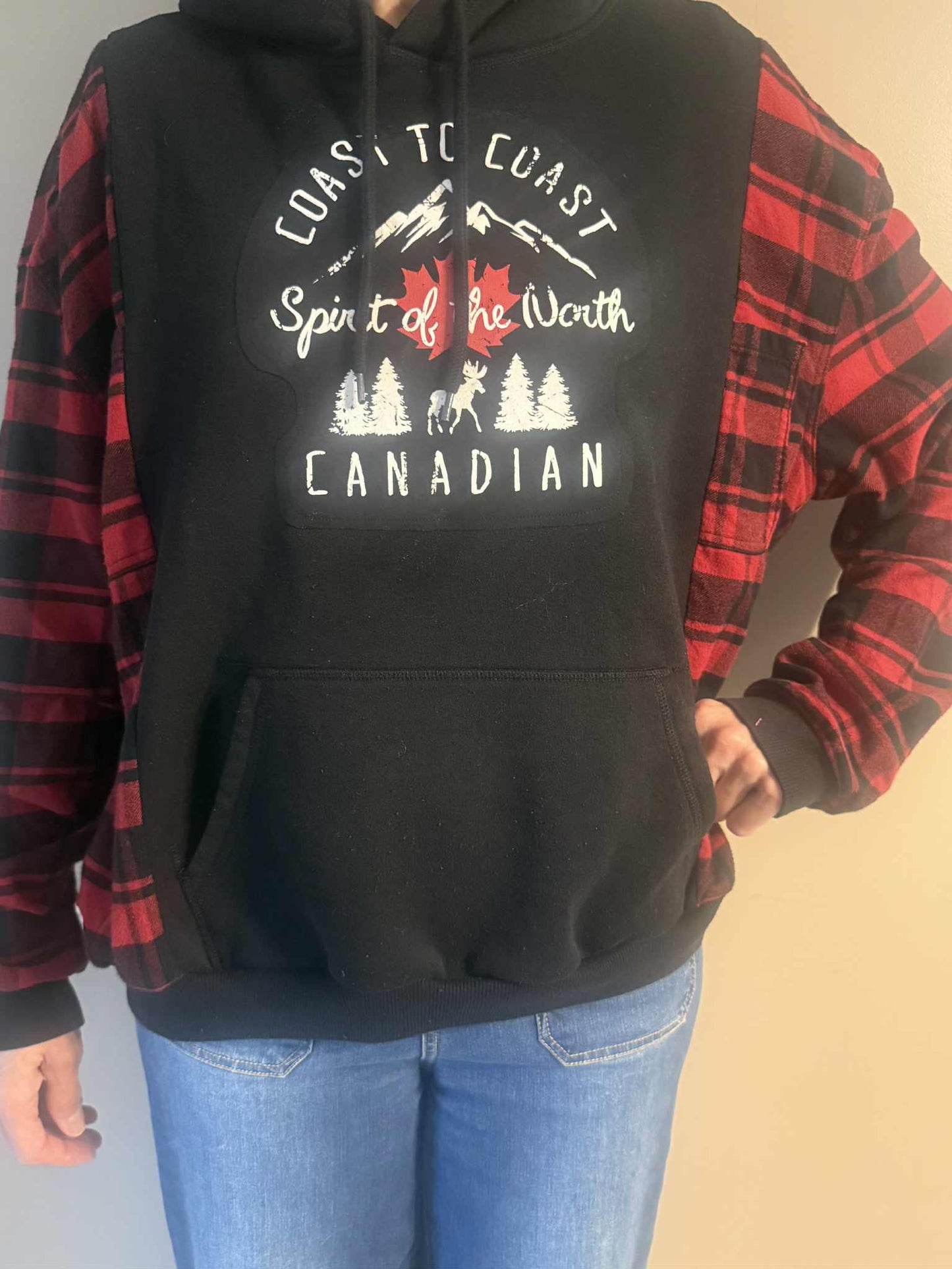 Upcycled Hoodie / Sweatshirt - Coast to Coast Canada (Large)