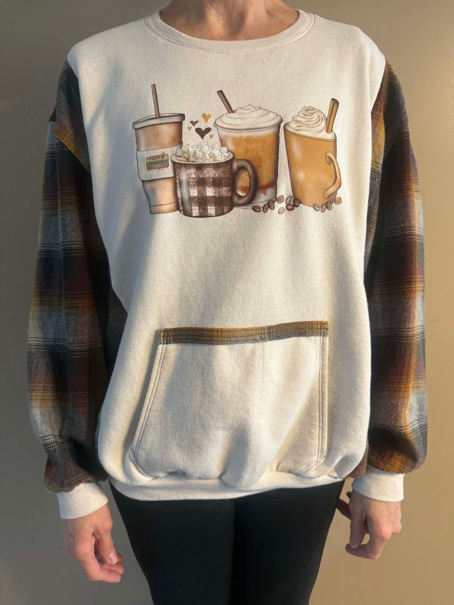 Upcycled Hoodie / Sweatshirt - Coffee & Cream (2XL)