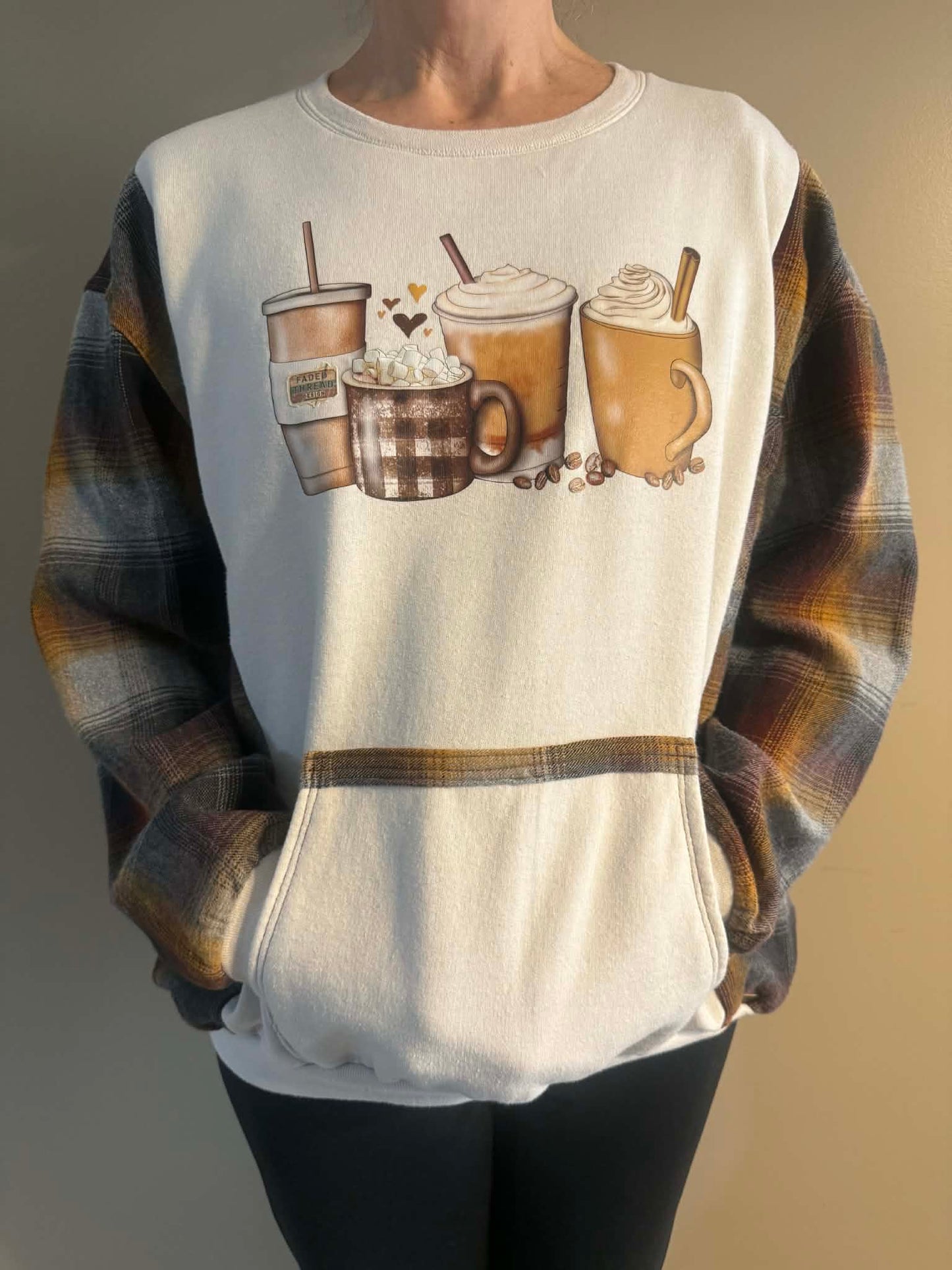 Upcycled Hoodie / Sweatshirt - Coffee & Cream (2XL)