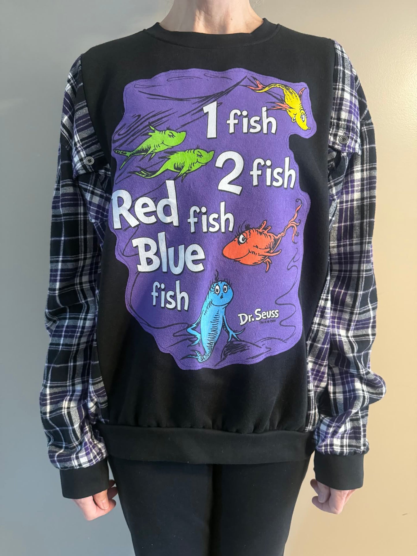 Upcycled Hoodie / Sweatshirt - One Fish Two Fish (XL)