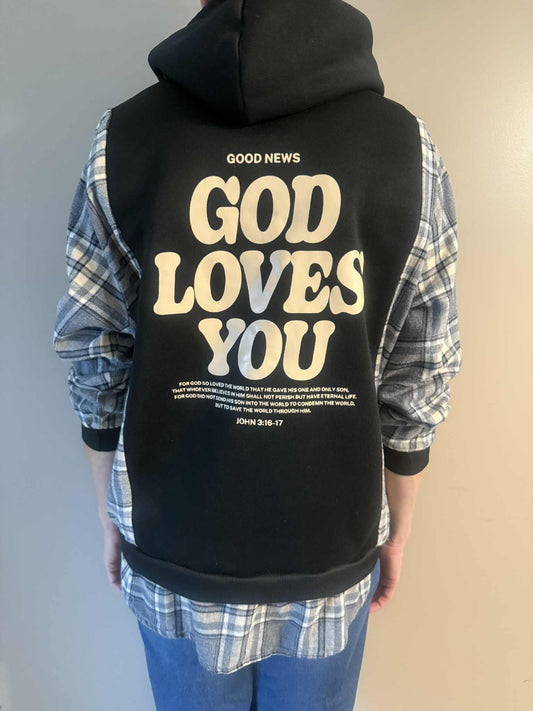 Upcycled Hoodie / Sweatshirt - God Loves You (Large)
