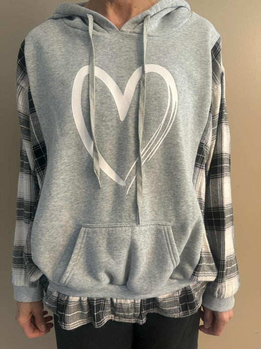 Upcycled Hoodie / Sweatshirt - Grey Heart (XL)