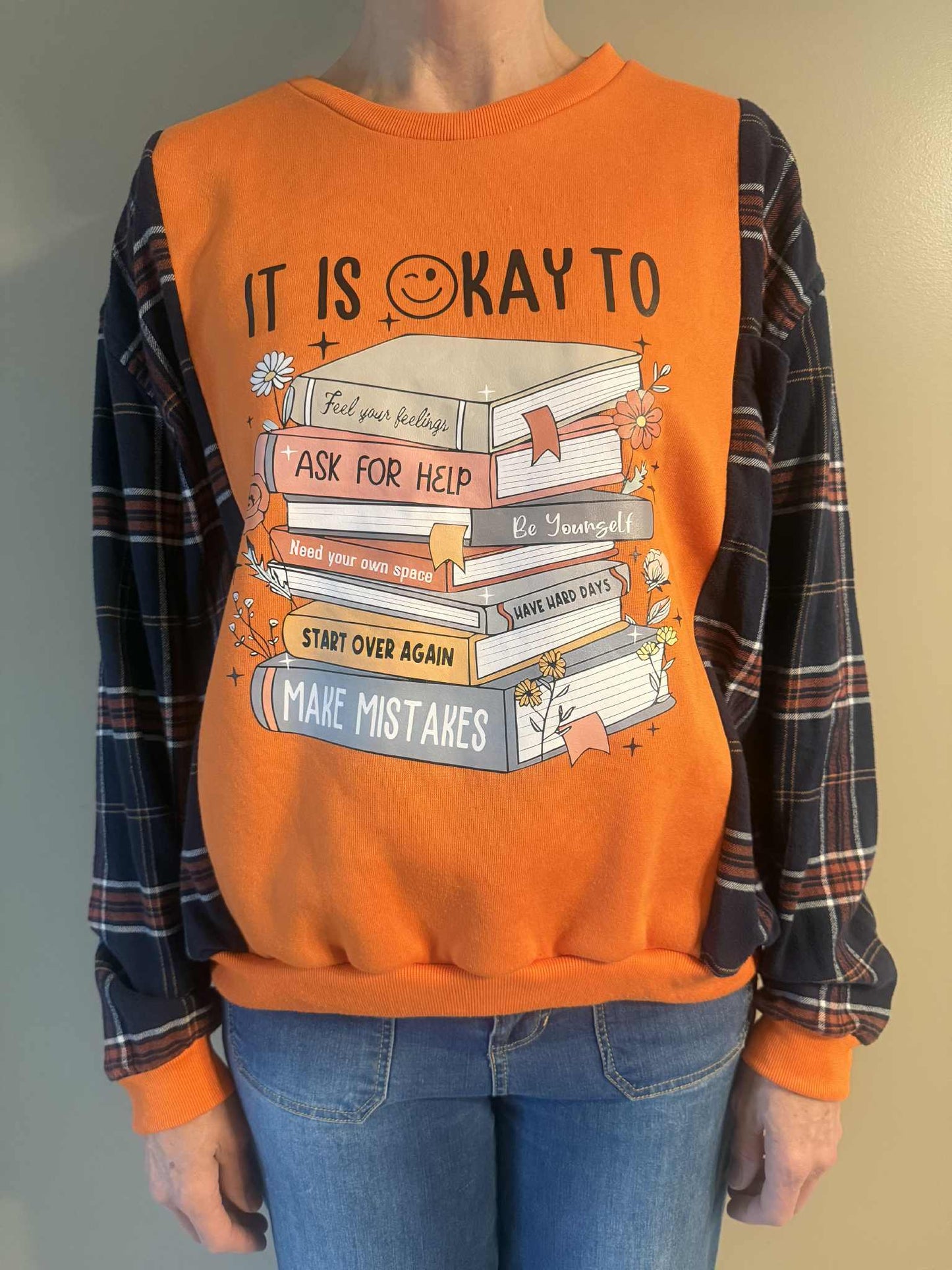 Upcycled Hoodie / Sweatshirt - It's Okay (XL)