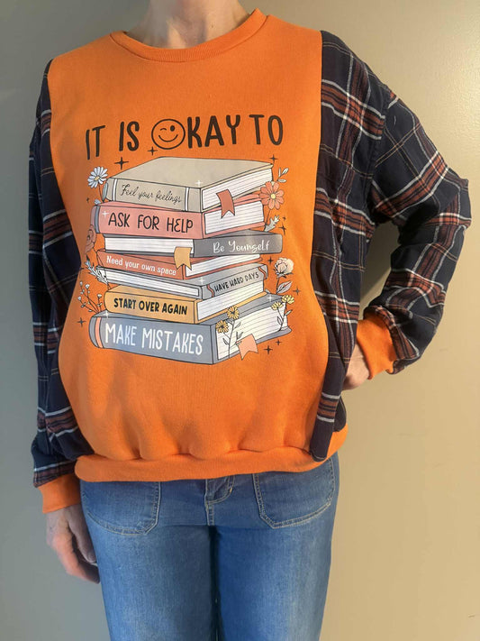 Upcycled Hoodie / Sweatshirt - It's Okay (XL)