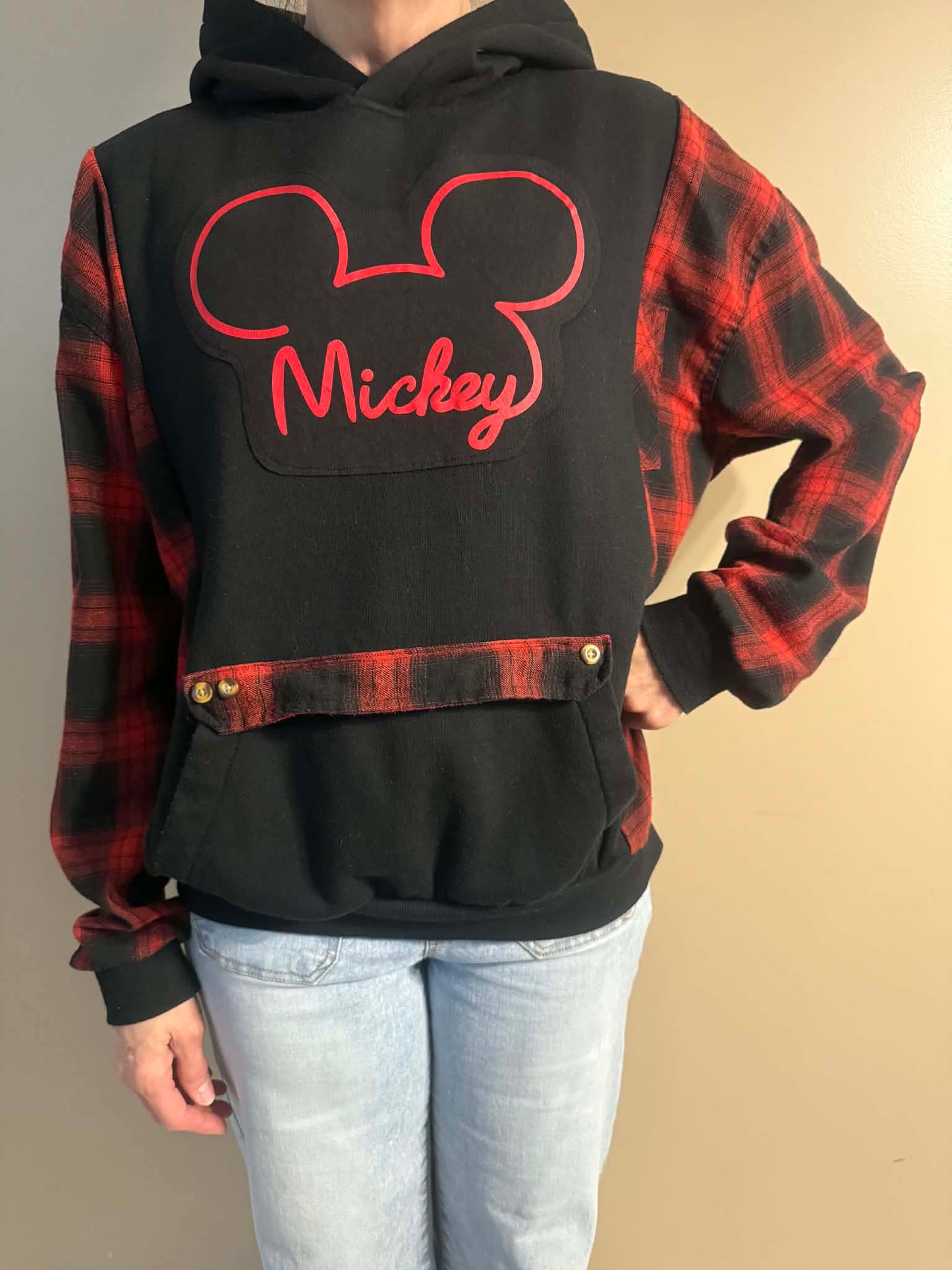 Upcycled Hoodie / Sweatshirt - Mickey with Ears (XL)
