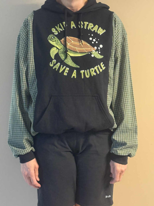 Upcycled Hoodie / Sweatshirt - Save the Turtles (Large)