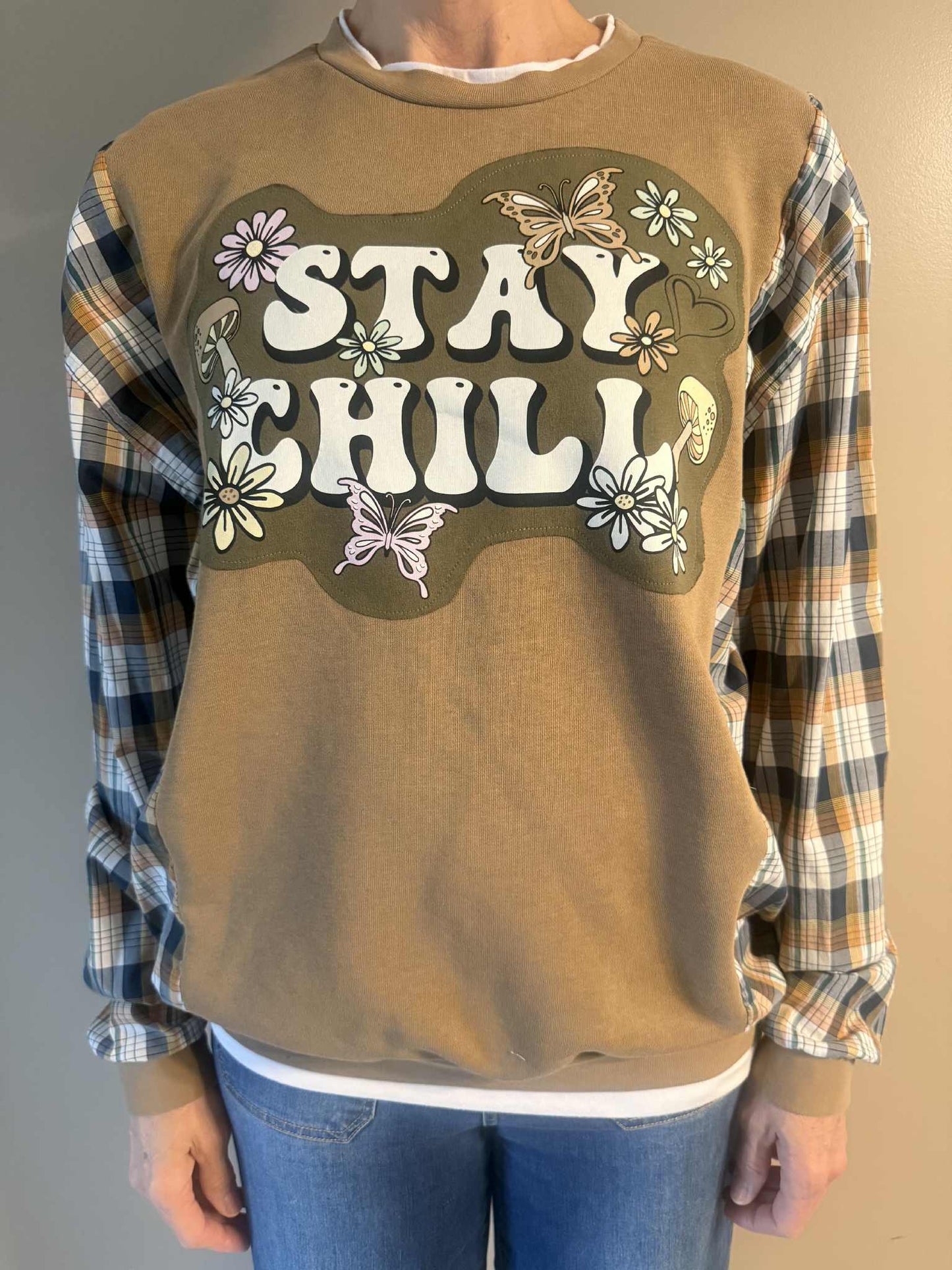 Upcycled Hoodie / Sweatshirt - Stay Chill (Large)