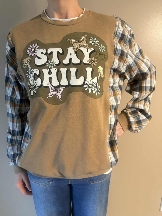 Upcycled Hoodie / Sweatshirt - Stay Chill (Large)