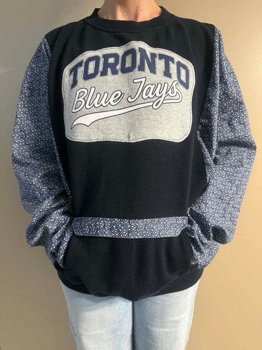Upcycled Hoodie / Sweatshirt - TO Blue Jays Sparkle (2 XL)